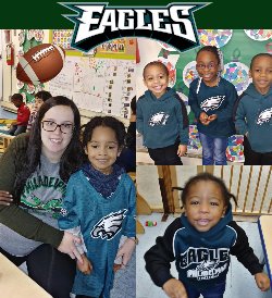 Teachers and Students wearing Eagles gear